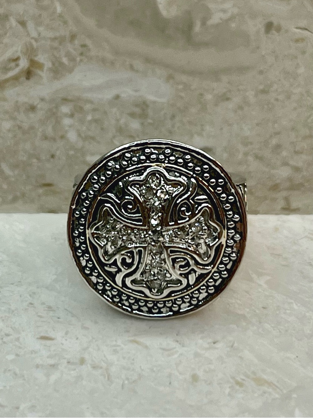 Men’s 925 Sterling Silver Cross Statement Ring – Size 8